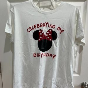 Minnie Mouse Birthday Shirt Celebrating my Birthday White Sz 2XL EUC